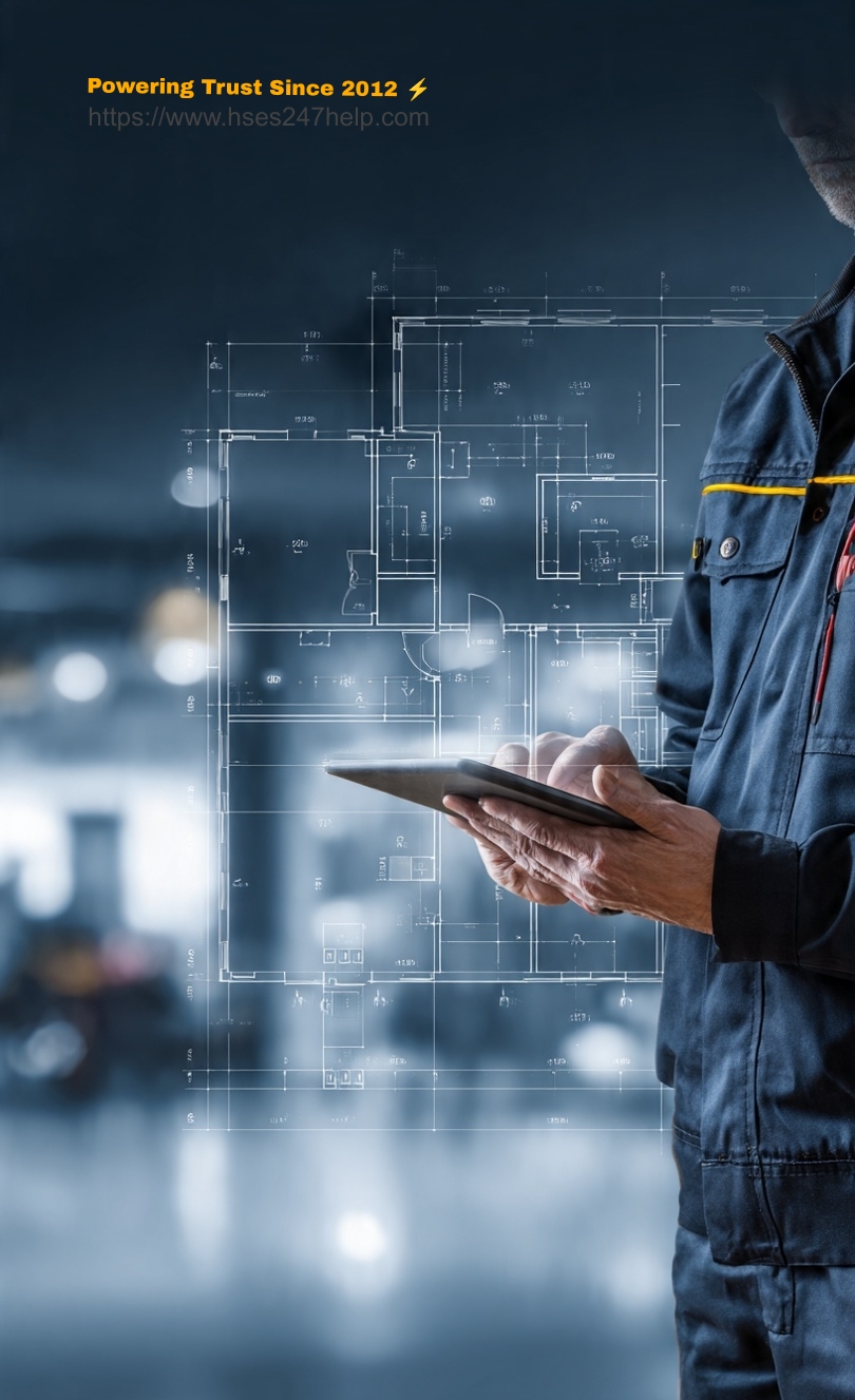 An HSES engineer discussing an electrical plan with a client in a modern office setting.